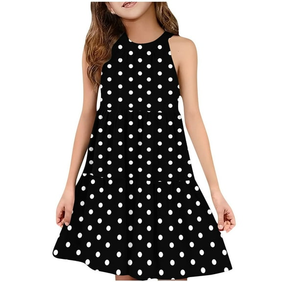 ZACPNCV Girls' Sleeveless Dress Summer Casual Sundress Skater Swing Twirly Halter Dress Black 4-5 Years
