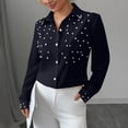 thumbnail image 4 of Babysbule Women's Long Sleeve Pearl Beaded Collared Button Down Blouse, Elegant Solid Color Casual Top for Office Party and Daily Wear, 4 of 6