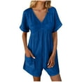 thumbnail image 2 of Womens Rompers for Summer Short Sleeve V Neck Short Jumpsuits with Pockets Casual Loose Overall Shorts Beach Outfits, Limited Time Under 10 Dollars, 2 of 6