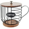 thumbnail image 2 of Coffee Pod Holder with Wooden Base Large Capacity Coffee Filters Storage with Handle Metal Coffee Capsule Cages  Coffee Pod Container for Countertop Coffee Bar Office, 2 of 10