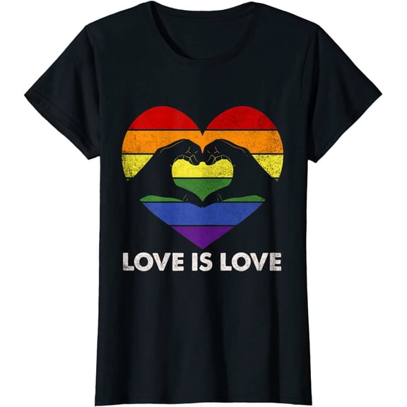 Love Heart Lesbian Pride LGBT LGBTQ Rainbow Flag Gift T-Shirt