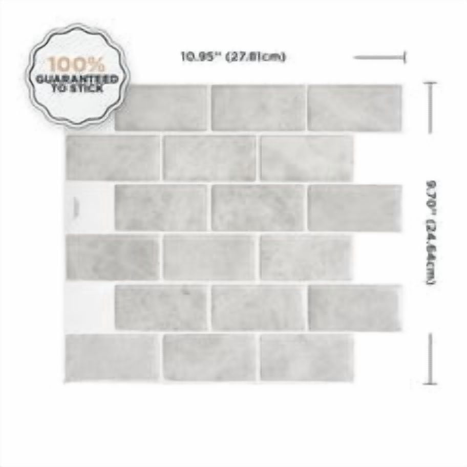 Smart Tiles Peel and Stick Backsplash, 10 Adhesive Tiles, Subway Grey, 10,95"x9,7"