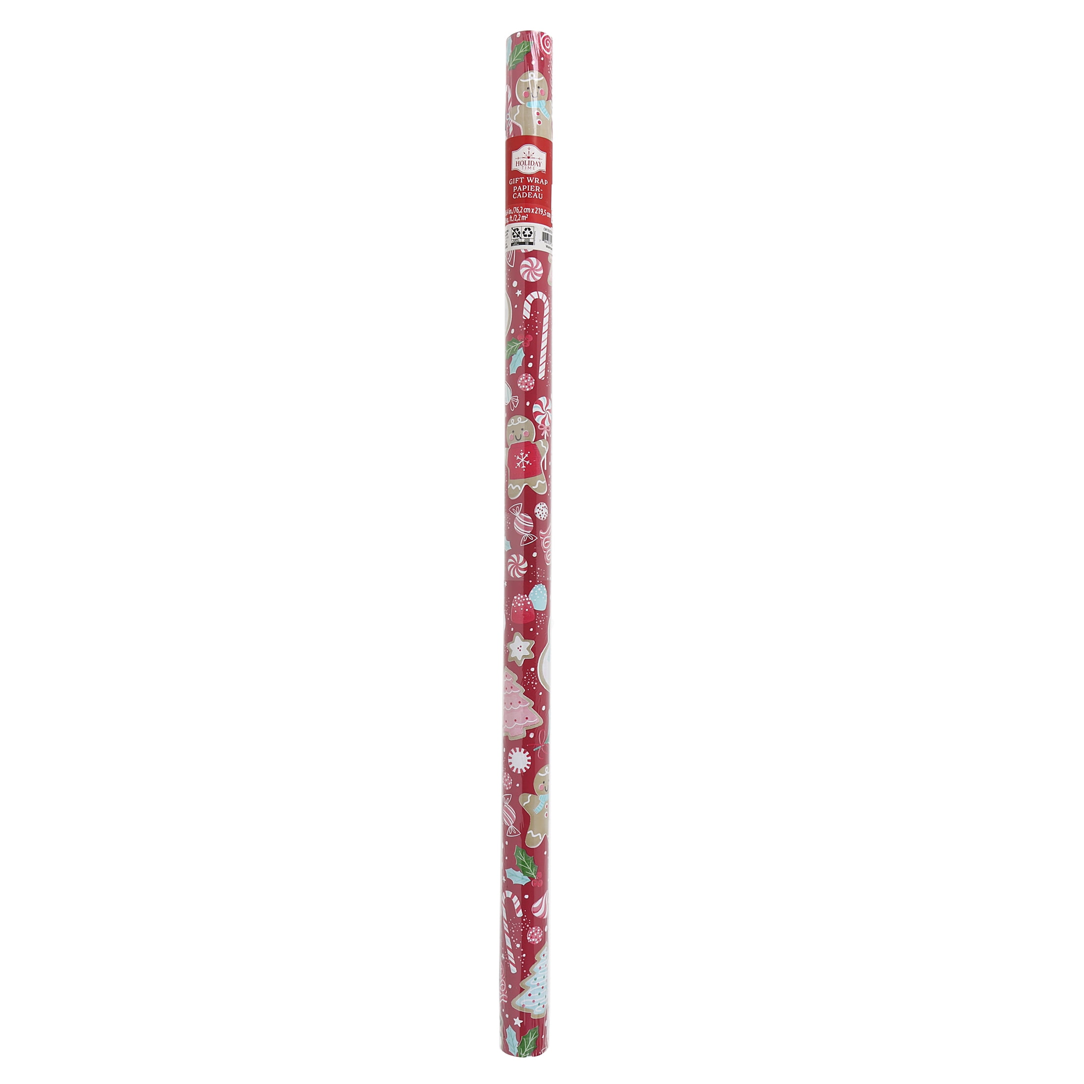 Holiday Time Single Roll Gift Wrap, Pink, Red, White, Green Candies