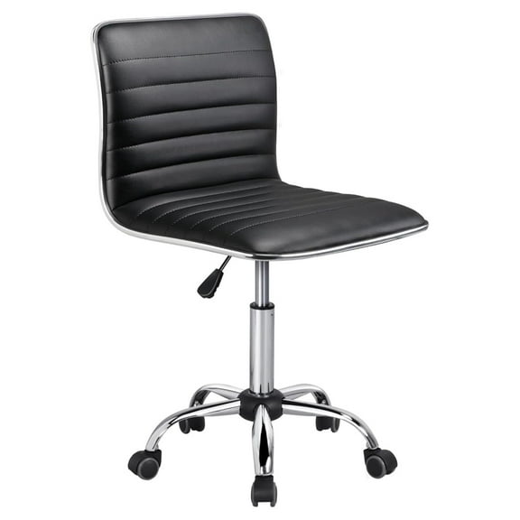 Back Task Chair Low Back Leather Swivel Office/Computer/Desk Chair Armless Ribbed with Wheels Black