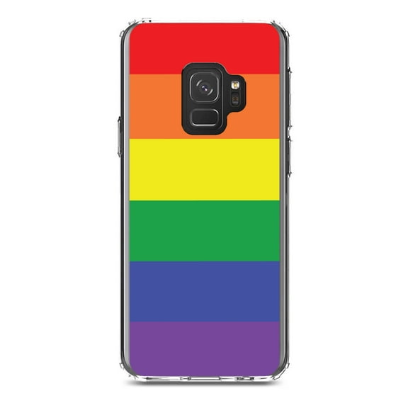DistinctInk Clear Shockproof Hybrid Case for Samsung Galaxy S9 (5.8" Screen) - TPU Bumper, Acrylic Back, Tempered Glass Screen Protector - Rainbow Stripes Gay Pride - LGBTQ Support