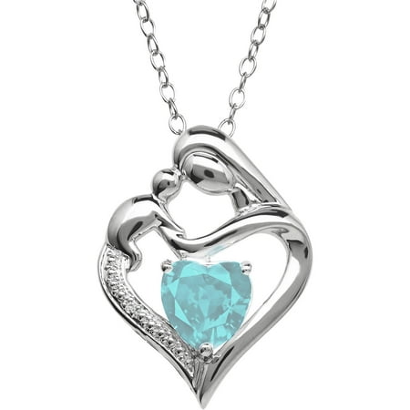 Mother and Child Sky Blue Topaz and Diamond Accent Pendant in Sterling Silver, 18