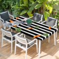 thumbnail image 2 of Grey Bunny Easter Table Cloths for 5 Foot Rectangle Tables, Rabbits Spring Botanical Black White Stripe Patio Waterproof Elastic Fitted Tablecloths, Washable Rectangular Table Cover for Camping, 2 of 8