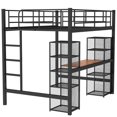 thumbnail image 5 of Harper & Bright Designs Full Size Loft Bed with Built-in Desk and Shelves, Metal Loft Bed Frame with Ladder, Multi-Functional Loft Bed for Kids Teens Boys Girls, Black+Brown, 5 of 10