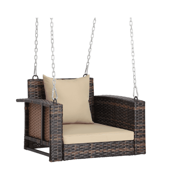 Ktaxon 440 LBS Outdoor Rattan Porch Swing , 2ft Patio Wicker Swing Bench Chair for Garden, Yard, Lawn, Tree, Brown