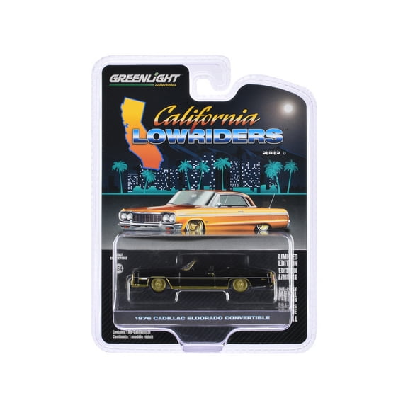 1976 Cadillac Eldorado Convertible Black and Gold "California Lowriders" Series 6 1/64 Diecast Model Car by Greenlight