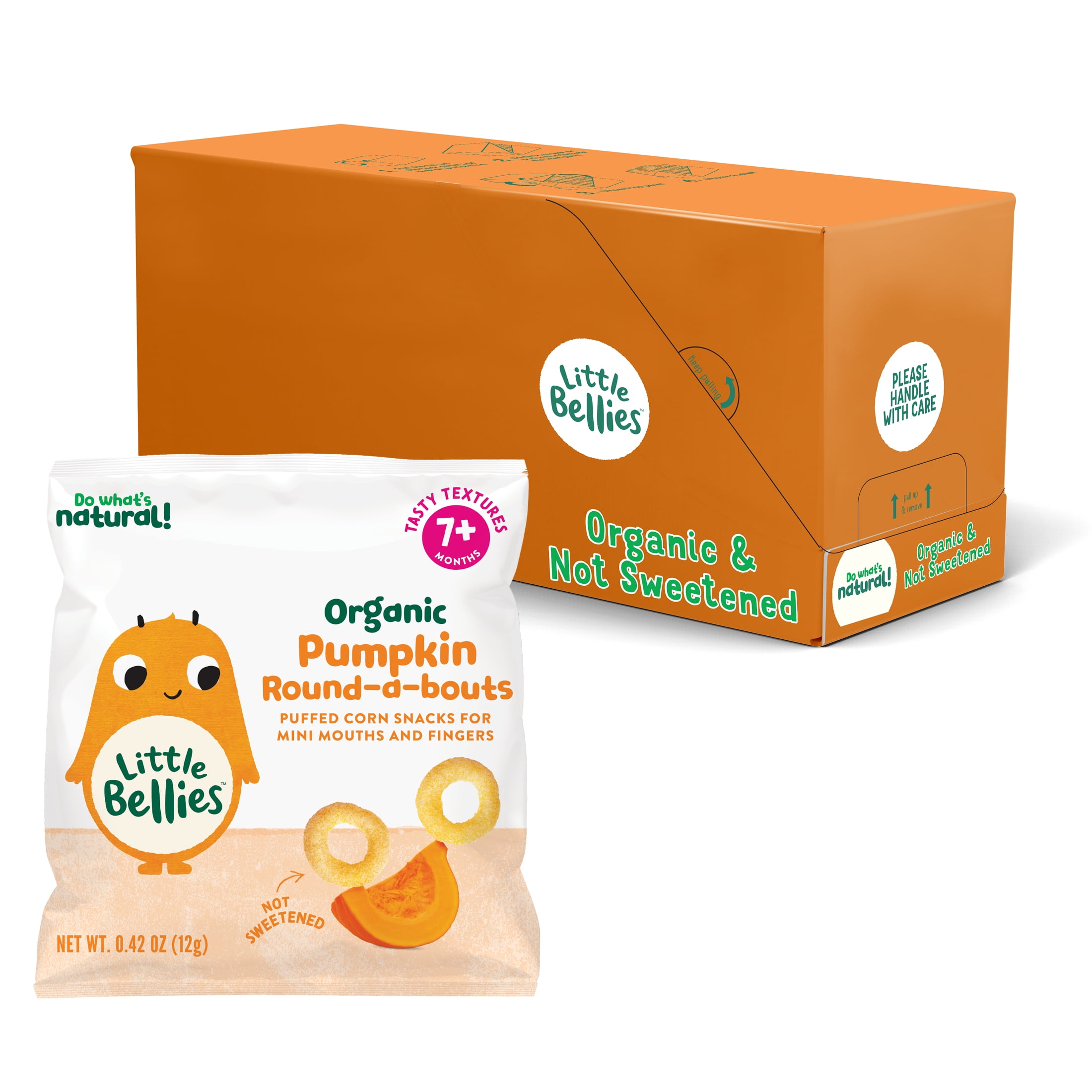 Little Bellies Organic Pumpkin Round-a-bouts, Baby & Toddler Puff Snack, 7+ Months, 0.42 oz, 9 Ct.