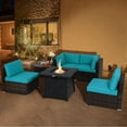 thumbnail image 3 of Topbuy 6-Piece Patio Furniture Set with 30" Propane Fire Pit Table Outdoor PE Wicker Conversation Set with Cushions and Tempered Glass Coffee Table Turquoise, 3 of 10