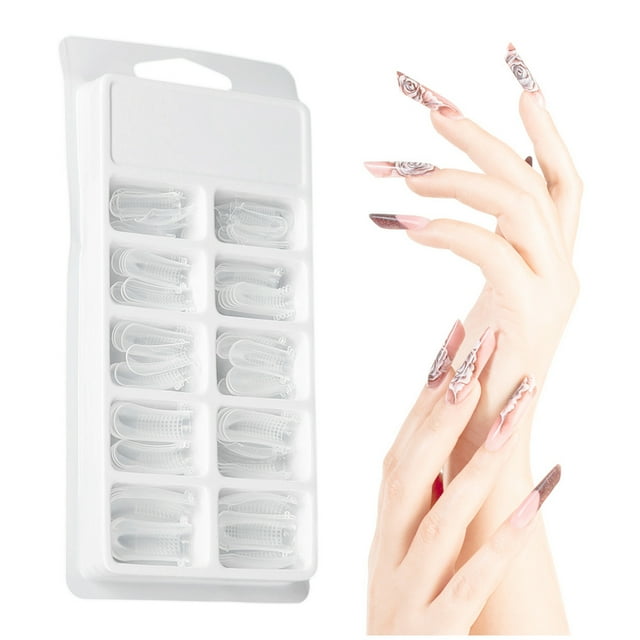 Puntas de uñas de construcción rápida, 100 piezas de forma de uñas transparente, extensión de uñas, puntas de molde de gel, rendimiento lleno de energía