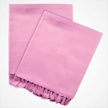 Just Linen 100% Cotton Peshtemal Value Pack of 2 Travel Bath Towels, Light Weight Highly Absorbent Herring Bone Weave, 30 X 58 Inches (75 X 147 Cms) Plush Pink Color Color