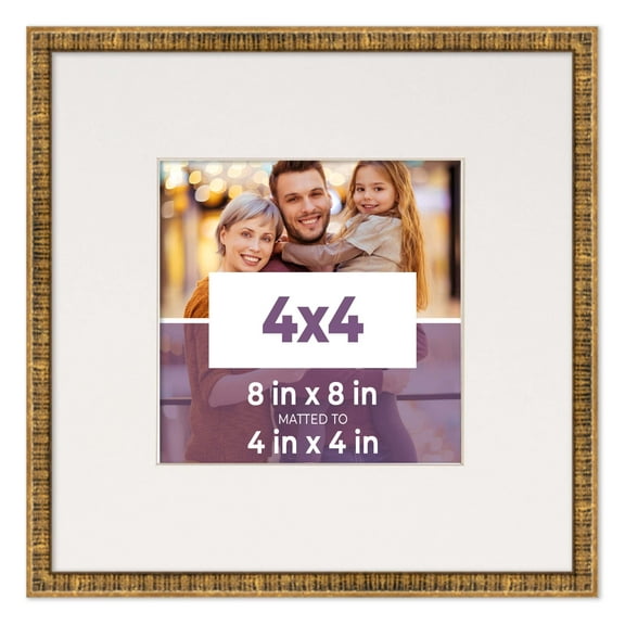 4x4 In Frame Gold With White Picture Mat For 4x4 In Photo - Gold 8x8 Frame To Display Print or