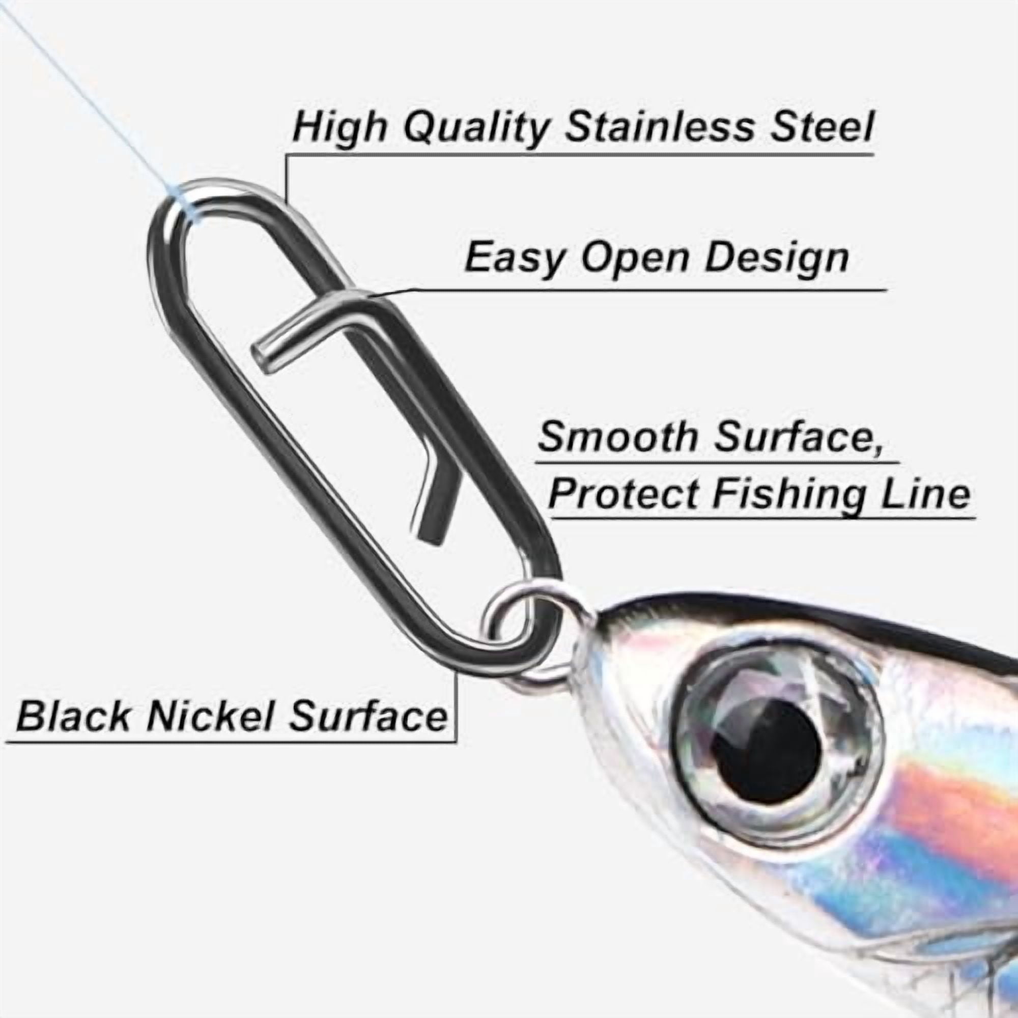 Fishing Power Clips, 200pcs Fishing Speed Clips for Fishing Lure Quick Change, High Strength Stainless Steel Clips Snap Freshwater Saltwater Crankbait Popper Lure Connector Tackle