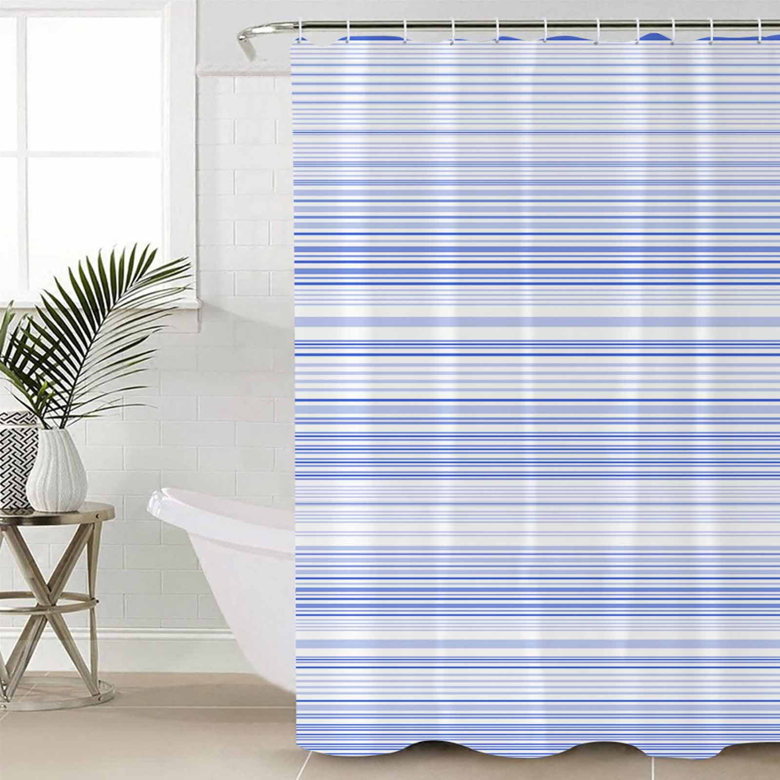 Extra Long Shower Curtain 72x96 Inch, Blue Stripe Shower Curtain Waterproof Bathroom Decor Abstract Art Modern Vertical Striped Fabric Bath Curtain Set Accessories with Hooks