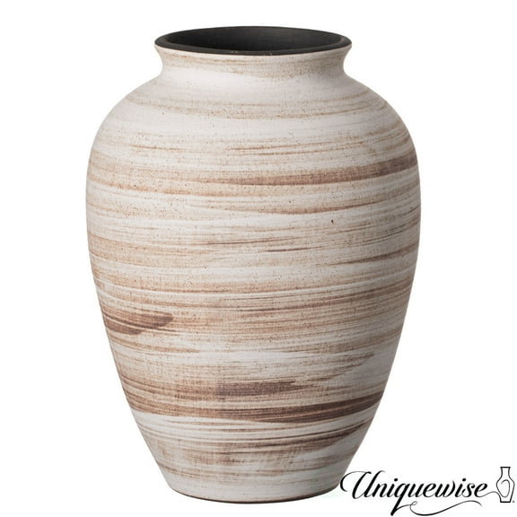 Uniquewise 8" Ceramic Rustic Vintage Decorative Vase Natural Pottery Jar for Fresh & Dried Flower Table Centerpiece Farmhouse Shelf Decor Living Room Accent Mantel Entryway Wedding & Housewarming Gift