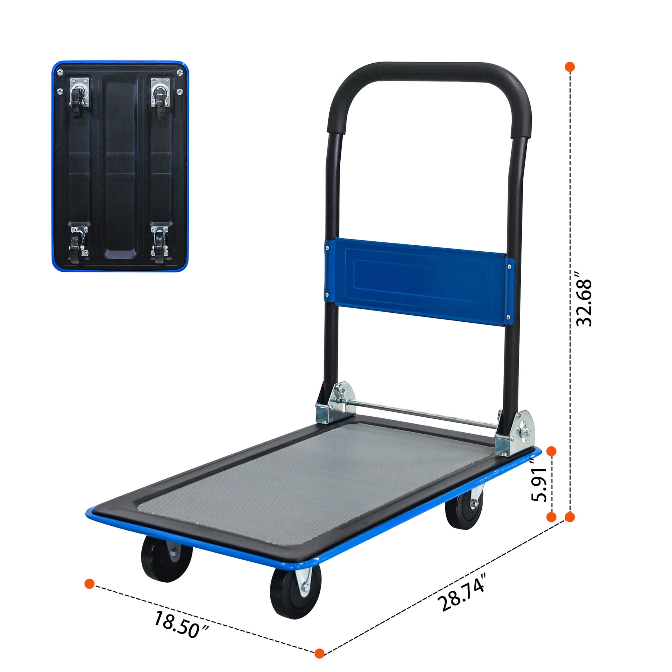 Noble House 28" Flatbed Cart, Heavy Duty Platform Hand Truck with Foldable Push Handle for Loading and Storage, Blue