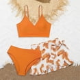 thumbnail image 2 of BOBOGOJP Girls 3 Piece Swimsuits Bathing Suit Cute Ruffle Floral Print Bikini Set with Skirt Kids Swimwear Size 10-16 Years (Orange, 13-14 Years), 2 of 4