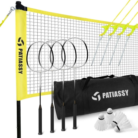 Patiassy 20 x 2.5 ft Portable Badminton Set for Backyard, Beach with Stable Poles, 4 Rackets, 4 Shuttlecocks