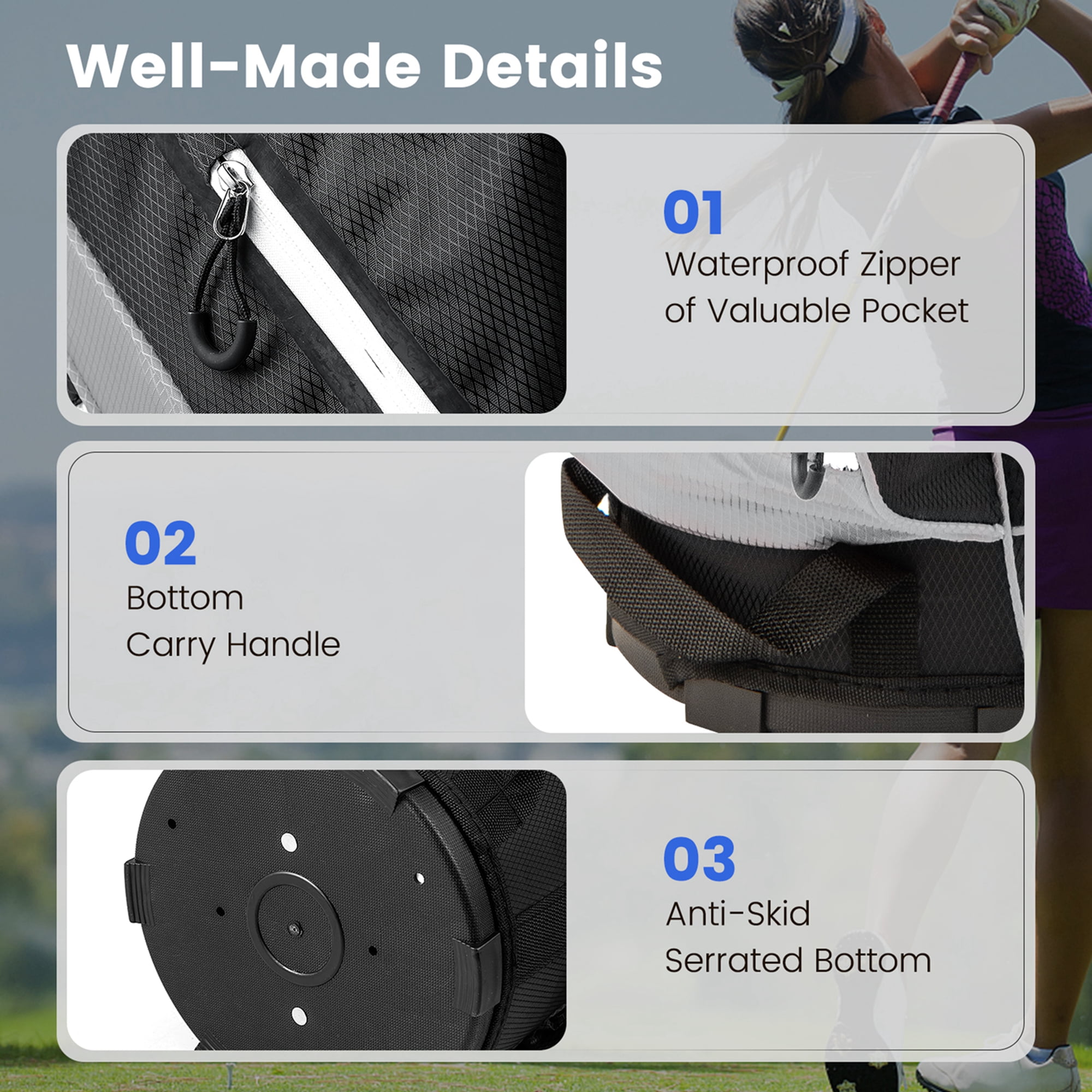 Costway Lightweight Golf Cart Bag with 14 Way Top Dividers 9 Pockets Rain Hood Cooler Bag Grey