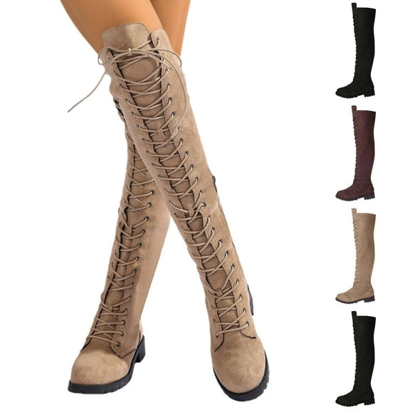 ATENAR Womens Boots,Thigh High Boots,Stability,Over the Knee,Low Heel,Khaki,39(US:7)