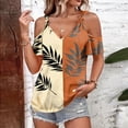 thumbnail image 2 of Women’s Casual Summer Hawaiian Print Cold Shoulder Short Sleeve T Shirt with Tie Straps and Round Neckline for Daily Wear Light Brown XL, 2 of 4