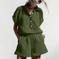 thumbnail image 6 of Women's Summer Beach Vacation 2 Piece Outfit Oversized Button Button Short Sleeved Shirt High Waist Shorts with Pockets Soft Loose Casual Travel Set Green M, 6 of 6