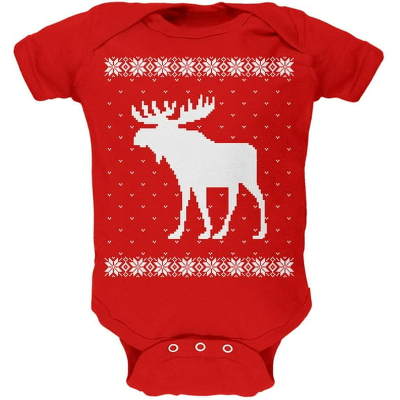 Big Moose Ugly Christmas Sweater Red Soft Baby One Piece - 3 month