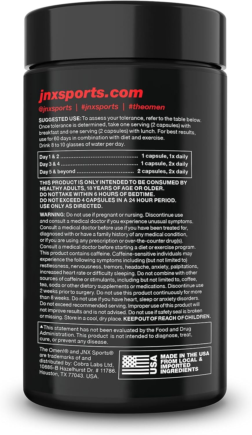 JNX Sports® The Omen! Fat Burner + Weight Loss 100 Capsules
