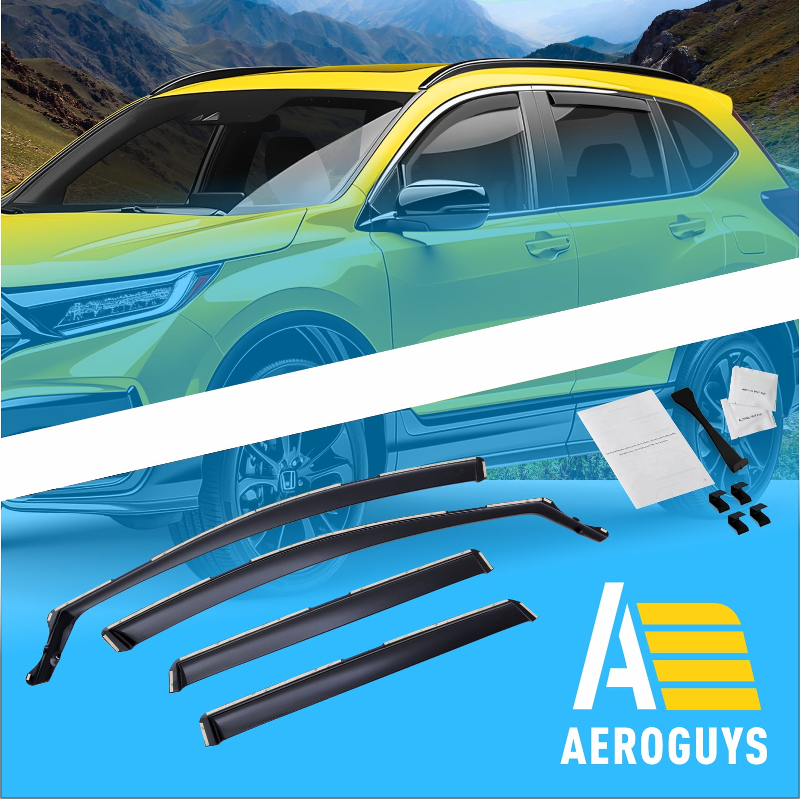 AEROGUYS in-Channel Window Deflectors Extra Durable Window Visors Rain Guards Fit for Honda CR-V 2017-2022, Sun Visors, Wind Deflectors, Vent Visors, Car Accessories - 4pcs. AG0479