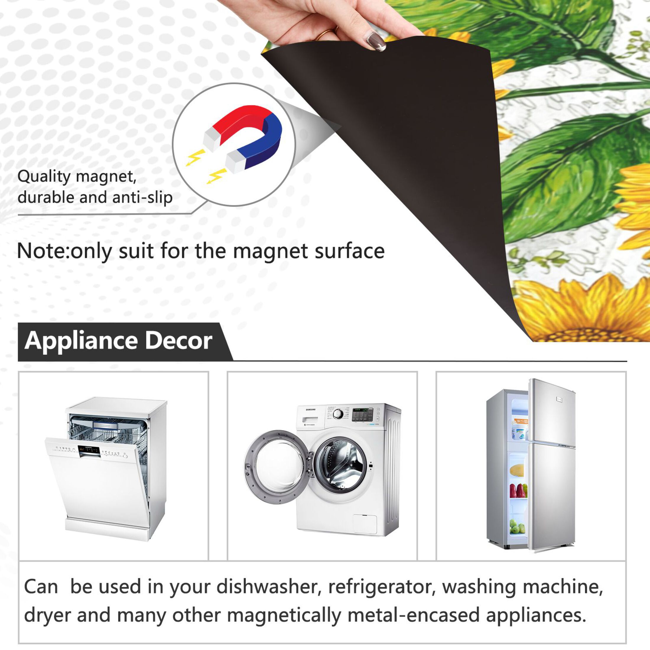 Dishwasher Magnetic Refrigerator Magnet Cover Sticker Home Decorative 23"x26" Bright Yellow Sunflowers