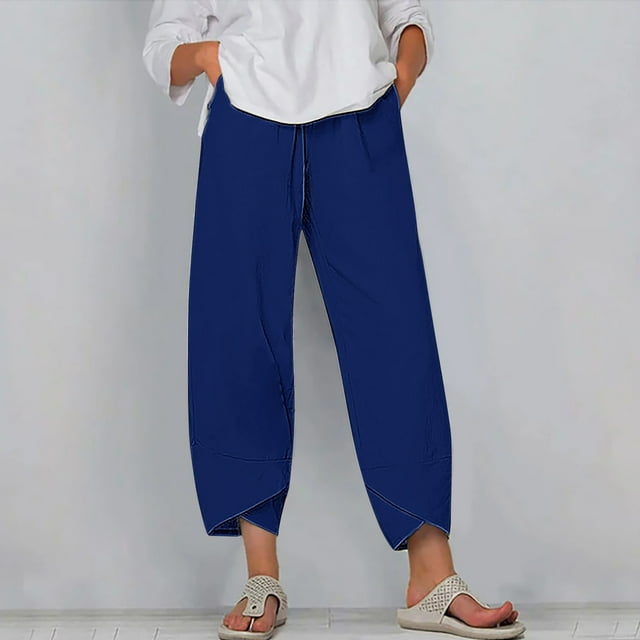 RXIRUCGD Capris d'Été Confortables et Amples pour Femmes, Couleur Unie, Bleu, Taille : m