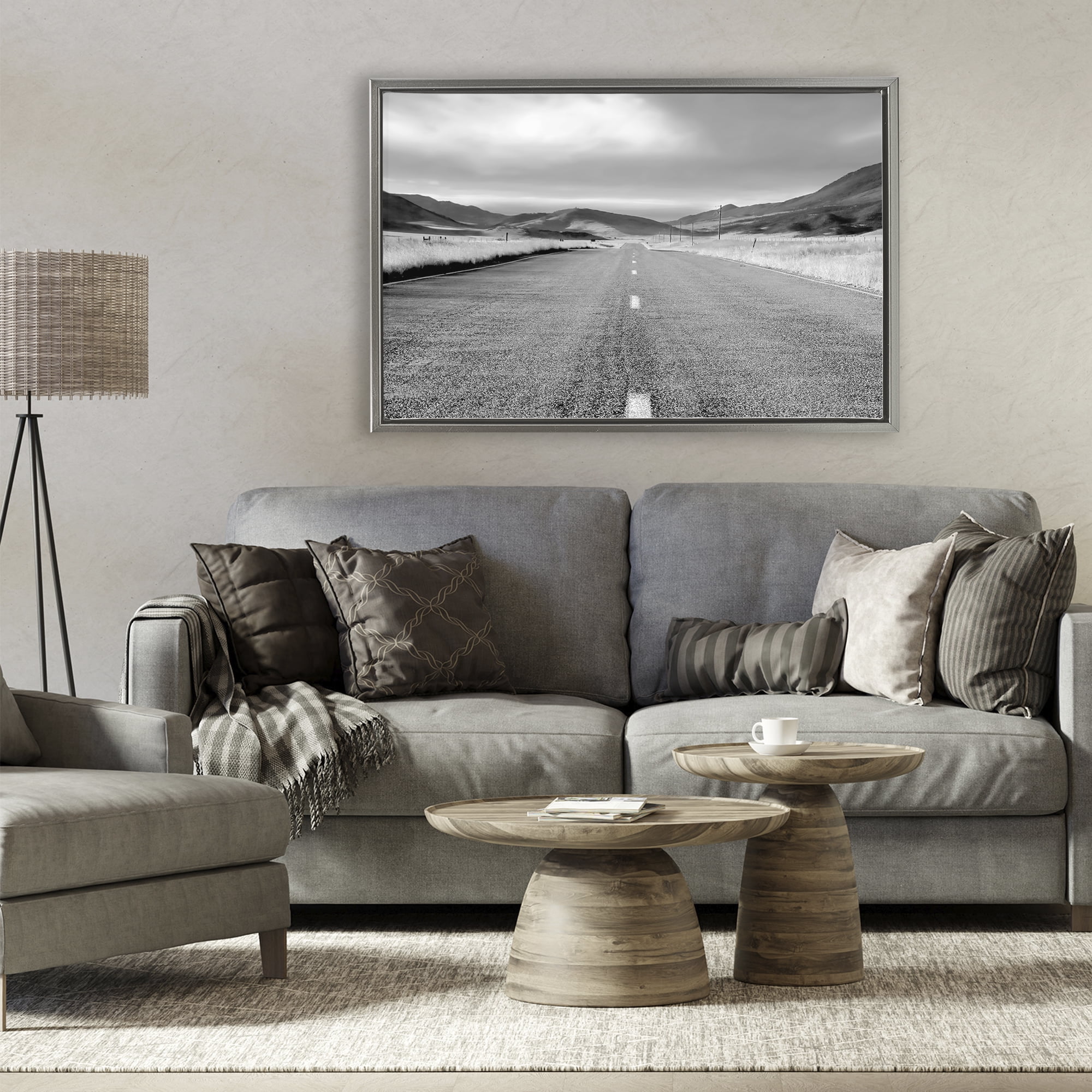 Stupell Industries Open Road Through Rolling Hills Gray Framed Floater Canvas Wall Art, design by Steve Toole