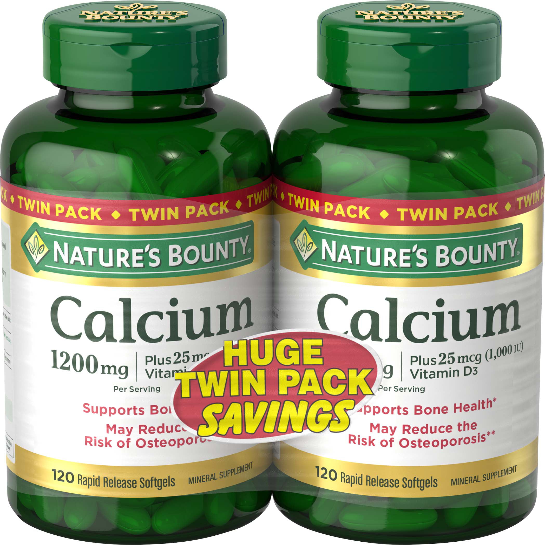 Natures Bounty Absorbable Calcium 1200mg Plus Vitamin D3 25mcg 1000 Iu 240 Softgels Pack Of 2 Mineral Supplement To Support Bone Health