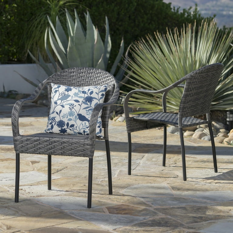 Grey Outdoor Wicker Chair Set of 2