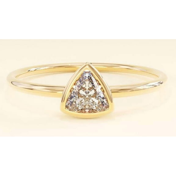 vylahjewellery 14K Yellow Gold Bezel Ring 1.50 CT Trillion Cut Diamond Ring Dainty Engagement Ring Gift for Her