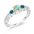 thumbnail image 2 of Gem Stone King 925 Sterling Silver Round Mercury Mist Mystic Topaz and London Blue Topaz Ring for Women (0.94 Cttw, Gemstone Birthstone, Size 8), 2 of 4