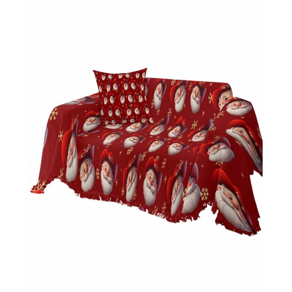 Red Christmas Sofa Couch Covers for Dogs, Washable Sectional Couch Slipcovers for Loveseat with Tassels, Western Cowboy Santa Xmas Snowflake Non Slip Sofa Throw Cover Blanket L 71''x102''