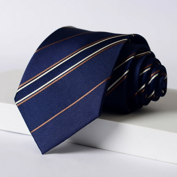 Yongchuantie Men's Navy Blue Brown Striped Tie 8CM Wide Version Tie Gift Box