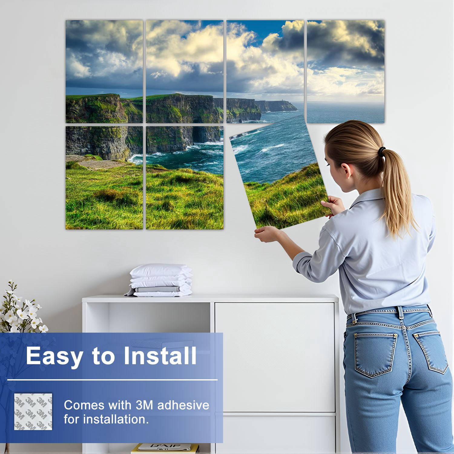 8 Pack Art Acoustic Panels Sound Absorbing Magnificent Cliffs Ireland winter Decorative Soundproof Wall Panels Self Adhesive for Nursery Game Room Bedroom 48"x32"