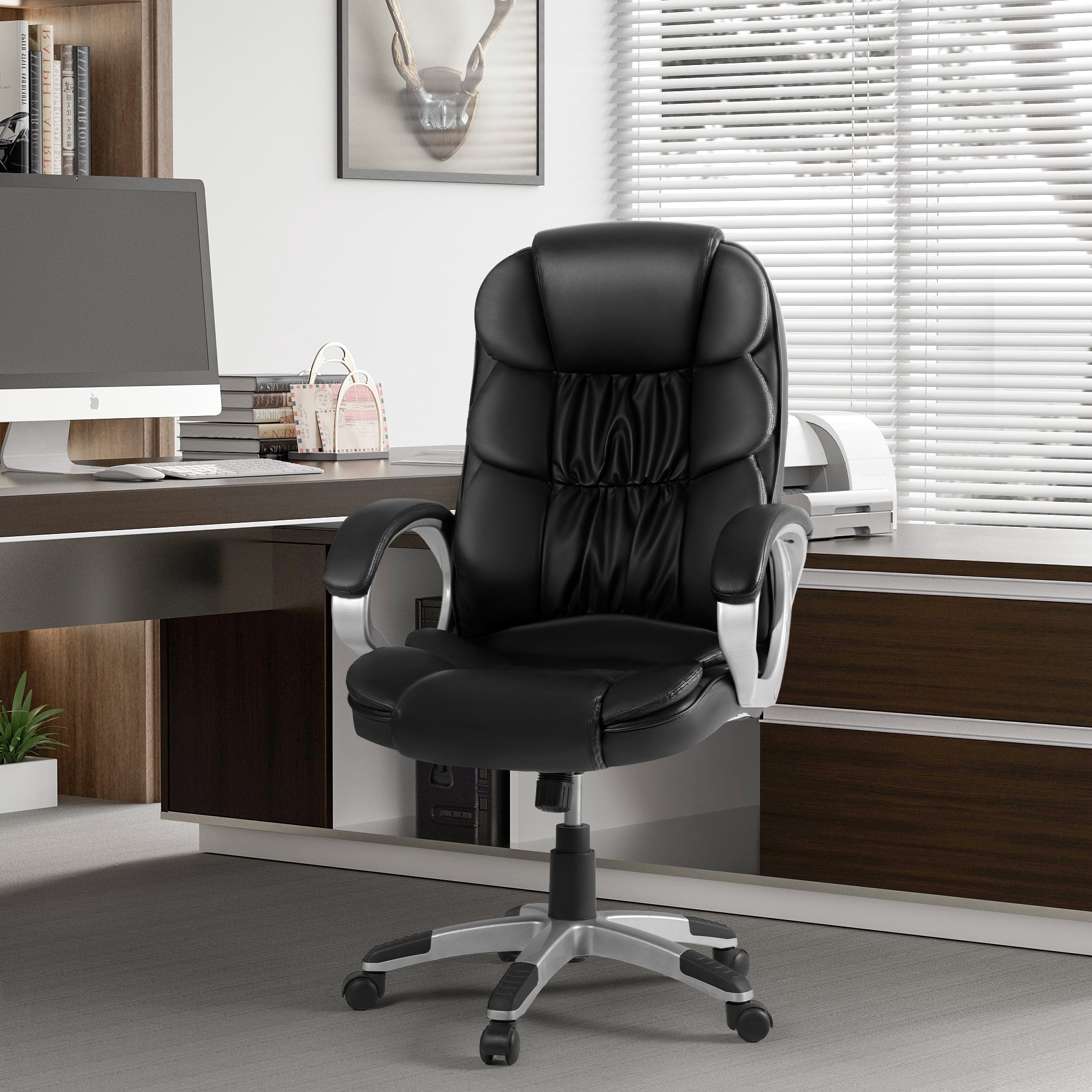 Vineego Office Chair High Back Computer Chair Ergonomic Desk Chair, PU Leather Adjustable Height Modern Executive Swivel Task Chair,Black