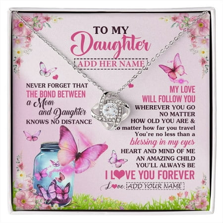 Daughter Butterfly Bond Necklace, Gold Love Knot Necklace