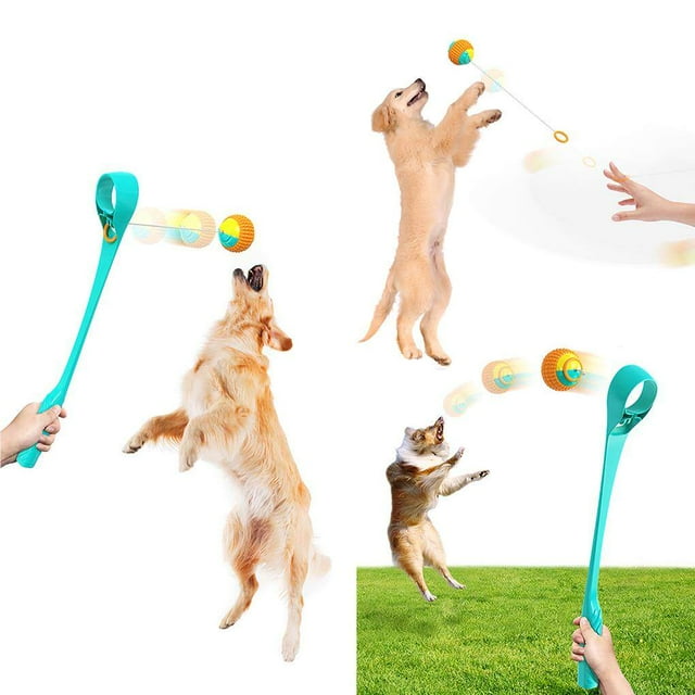 Ball Throwing Toy Plastic Long Handle Ball Throwing Handle Toy for Dog Entertainment with Elastic Rope and Teether Ball for Outdoor