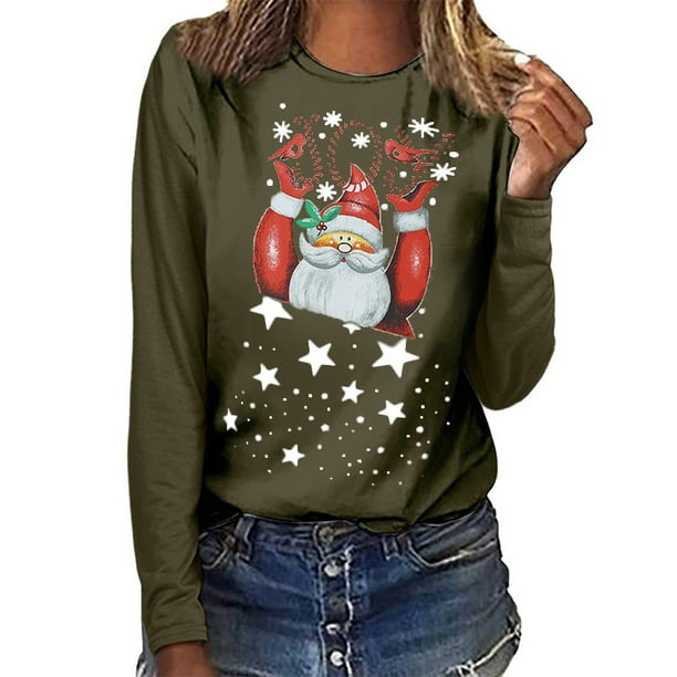 Puntoco Mujer Navidad top Casual Manga Larga O-cuello Sudadera Pullover Blusa Puntoco Puntoco-4749
