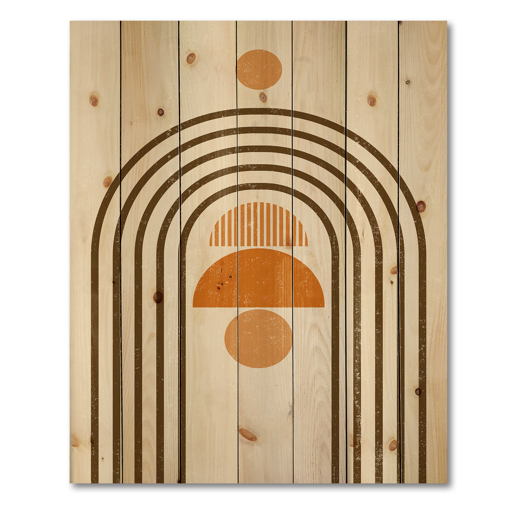 Designart 'Abstract Rainbow Moon and Sun In Earth Tones IV' Modern Print on Natural Pine Wood