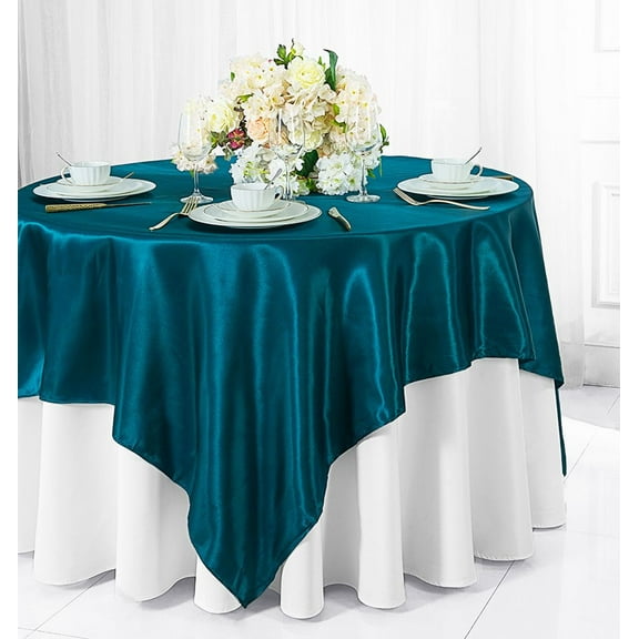 Wedding Linens Inc. 85 inch Square Satin Table Overlay Toppers - Serene