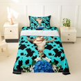 thumbnail image 2 of Manfei Floral Western Bull Skull Twin Sheets 3pcs,Cow Print Bedding,Turquoise Black,1 Flat Sheet,1 Fitted Sheet and 1 Pillowcase, 2 of 6