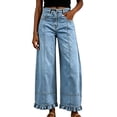 thumbnail image 5 of Dvprdro Womens High Waist Patchwork Flare Jeans Ruffle Hem Denim Pants with Button Detail Casual Streetwear, 5 of 7